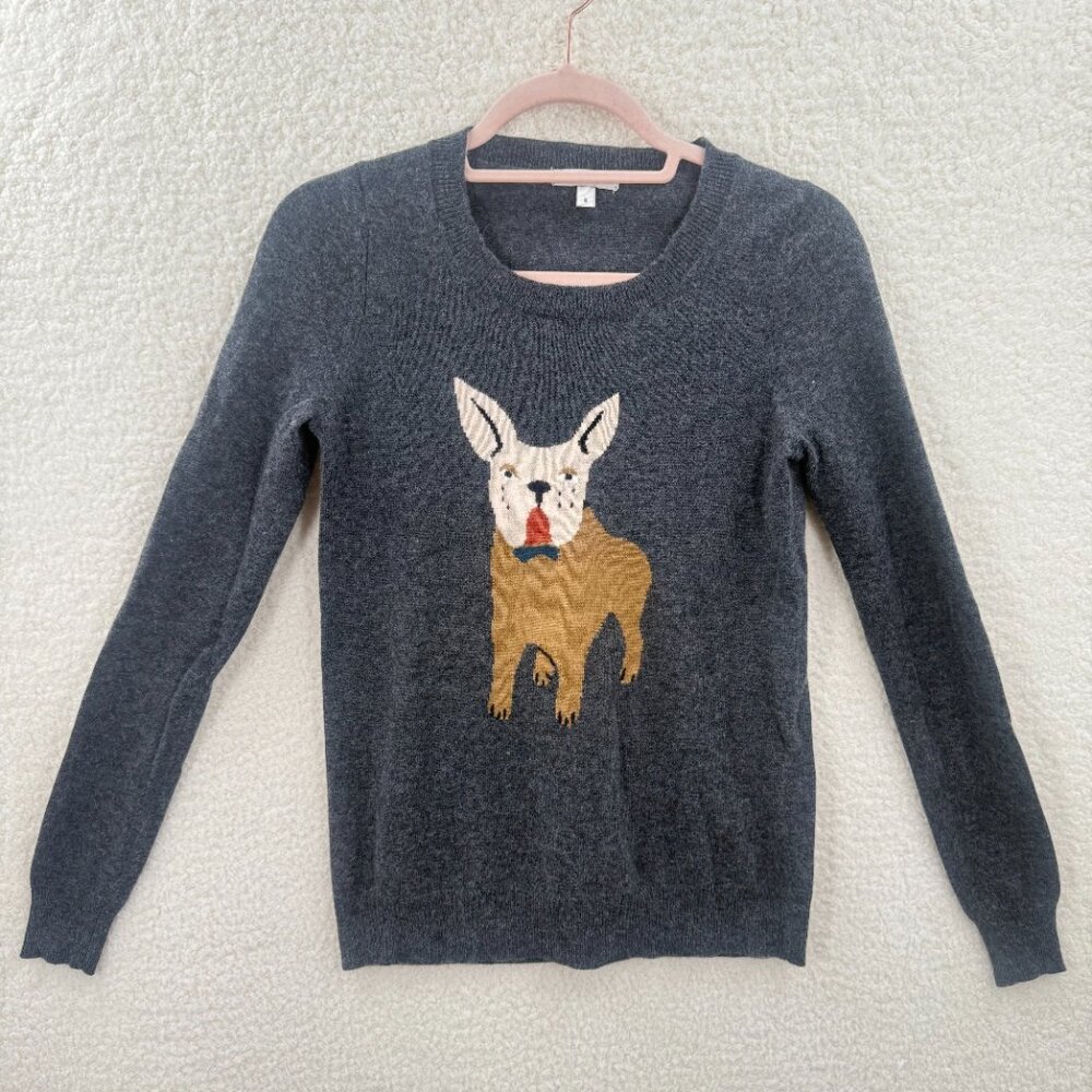 J.Crew Long sleeve Gray Crew Neck Dog Sweater Cashmere blend Size S